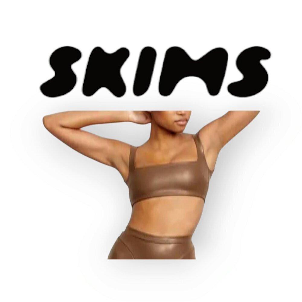 SKIMS Faux Leather Bralette Sienna XL Sleeveless Tan Layering Statement Top